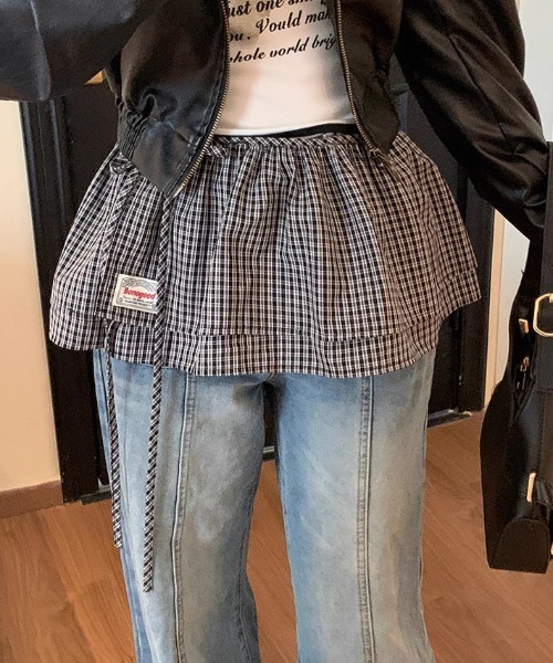 Vipoa（ヴィポア）の「チェックカーテンレイヤードスカート（スカート・レディース・ブラック/カーキ/ライトブルー/ブルー/レッド・FREE）」の14枚目の写真