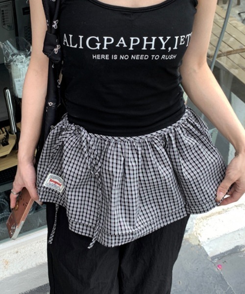 Vipoa（ヴィポア）の「チェックカーテンレイヤードスカート（スカート・レディース・ブラック/カーキ/ライトブルー/ブルー/レッド・FREE）」の8枚目の写真