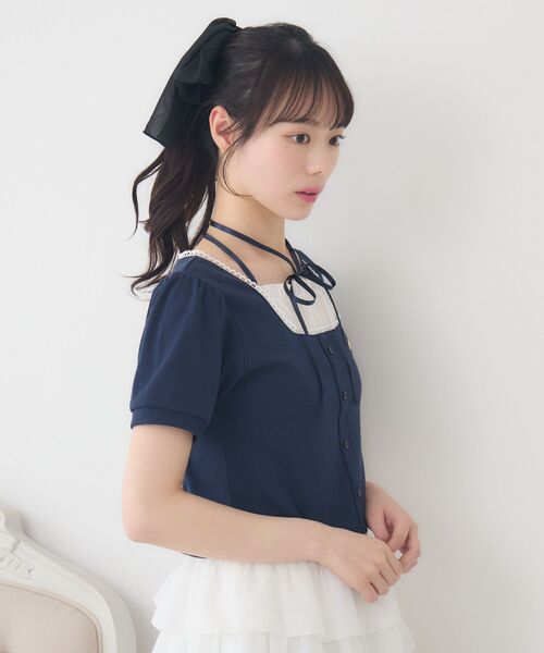 ems excite（エムズエキサイト）の「前釦切替デザインCT（Tシャツ/カットソー・レディース・ダークブルー/ピンク/ブラック・FREE）」の15枚目の写真