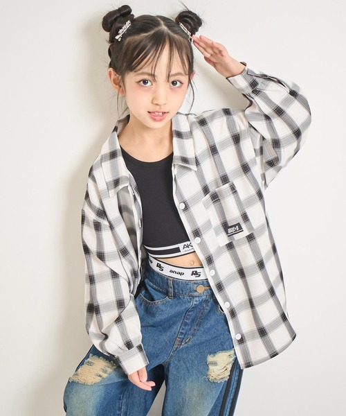 ANAP kids(アナップキッズ)の「オーバーチェックシャツ (ジュニアお揃い)(シャツ/ブラウス・キッズ・ホワイト/ブラック・130cm/120cm/110cm)」の3枚目の写真