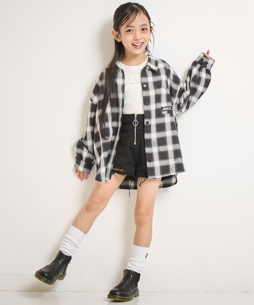 ANAP kids(アナップキッズ)の「オーバーチェックシャツ (ジュニアお揃い)(シャツ/ブラウス・キッズ・ホワイト/ブラック・130cm/120cm/110cm)」の14枚目の写真