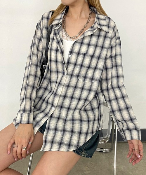 non-hedge（ノンヘッジ）の「チェックシャツ（シャツ/ブラウス・レディース・ブラック/ネイビー/オフホワイト/ピンク・FREE）」の17枚目の写真
