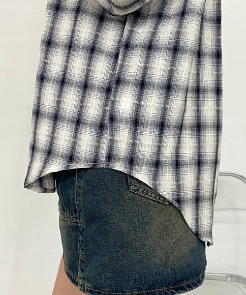 non-hedge（ノンヘッジ）の「チェックシャツ（シャツ/ブラウス・レディース・ブラック/ネイビー/オフホワイト/ピンク・FREE）」の11枚目の写真