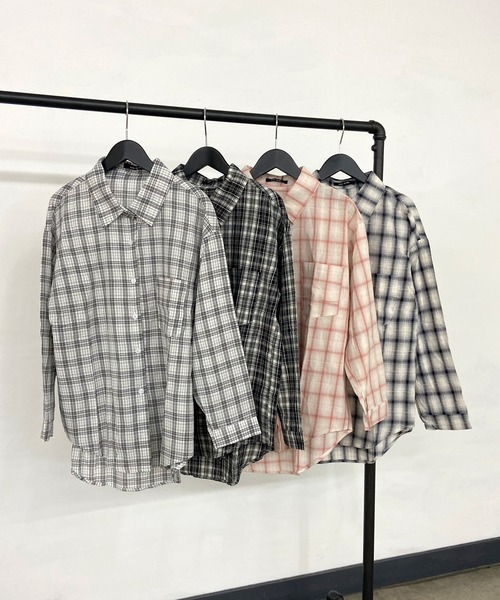 non-hedge（ノンヘッジ）の「チェックシャツ（シャツ/ブラウス・レディース・ブラック/ネイビー/オフホワイト/ピンク・FREE）」の5枚目の写真