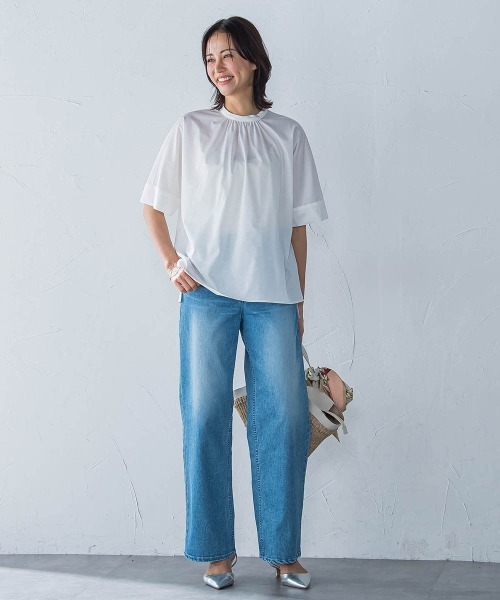 LAUTREAMONT(ロートレアモン)の「ライクアウーヴンギャザーネックカットソー≪洗濯機で洗える≫(Tシャツ/カットソー・レディース・ブルー/チャコールグレー/ライトブルー/ブラウン/ホワイト/ピンク・9号)」の7枚目の写真