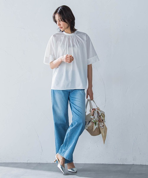LAUTREAMONT(ロートレアモン)の「ライクアウーヴンギャザーネックカットソー≪洗濯機で洗える≫(Tシャツ/カットソー・レディース・ブルー/チャコールグレー/ライトブルー/ブラウン/ホワイト/ピンク・9号)」の8枚目の写真