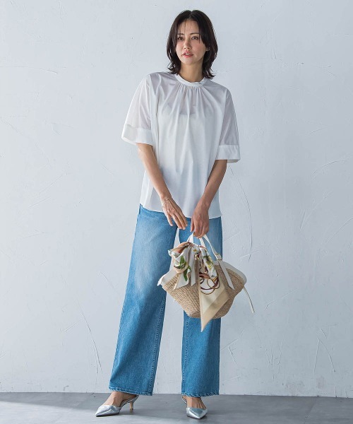 LAUTREAMONT(ロートレアモン)の「ライクアウーヴンギャザーネックカットソー≪洗濯機で洗える≫(Tシャツ/カットソー・レディース・ブルー/チャコールグレー/ライトブルー/ブラウン/ホワイト/ピンク・9号)」の9枚目の写真