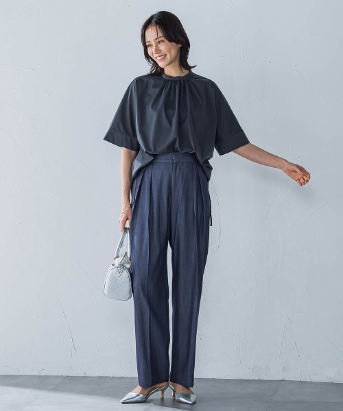 LAUTREAMONT(ロートレアモン)の「ライクアウーヴンギャザーネックカットソー≪洗濯機で洗える≫(Tシャツ/カットソー・レディース・ブルー/チャコールグレー/ライトブルー/ブラウン/ホワイト/ピンク・9号)」の14枚目の写真