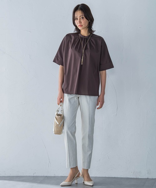 LAUTREAMONT(ロートレアモン)の「ライクアウーヴンギャザーネックカットソー≪洗濯機で洗える≫(Tシャツ/カットソー・レディース・ブルー/チャコールグレー/ライトブルー/ブラウン/ホワイト/ピンク・9号)」の20枚目の写真