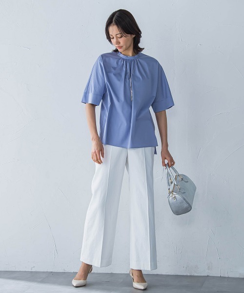 LAUTREAMONT(ロートレアモン)の「ライクアウーヴンギャザーネックカットソー≪洗濯機で洗える≫(Tシャツ/カットソー・レディース・ブルー/チャコールグレー/ライトブルー/ブラウン/ホワイト/ピンク・9号)」の22枚目の写真