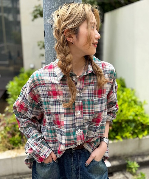 DOUBLE NAME（ダブルネーム）の「PATCHWORK長袖チェックシャツ（シャツ/ブラウス・レディース・レッド系その他/グリーン系その他・FREE）」の6枚目の写真