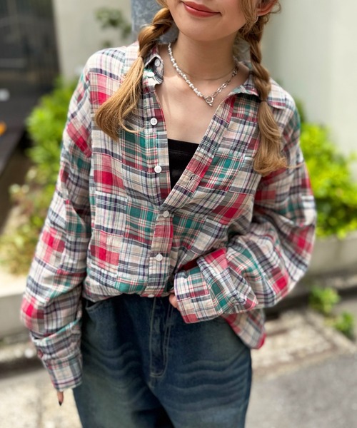 DOUBLE NAME（ダブルネーム）の「PATCHWORK長袖チェックシャツ（シャツ/ブラウス・レディース・レッド系その他/グリーン系その他・FREE）」の7枚目の写真