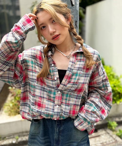 DOUBLE NAME（ダブルネーム）の「PATCHWORK長袖チェックシャツ（シャツ/ブラウス・レディース・レッド系その他/グリーン系その他・FREE）」の8枚目の写真