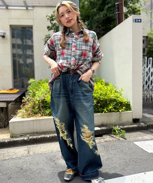 DOUBLE NAME（ダブルネーム）の「PATCHWORK長袖チェックシャツ（シャツ/ブラウス・レディース・レッド系その他/グリーン系その他・FREE）」の9枚目の写真