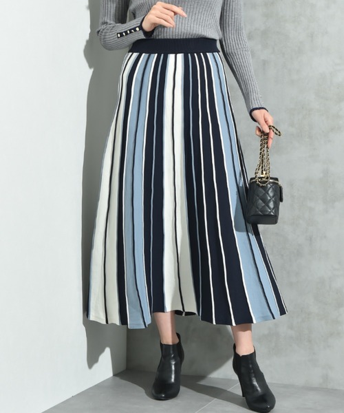 INTERPLANET（インタープラネット）の「配色プリーツニットスカート（スカート・レディース・ブラック/ブルー/グレー・FREE）」の3枚目の写真