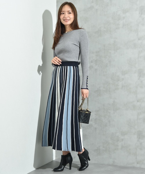 INTERPLANET（インタープラネット）の「配色プリーツニットスカート（スカート・レディース・ブラック/ブルー/グレー・FREE）」の6枚目の写真