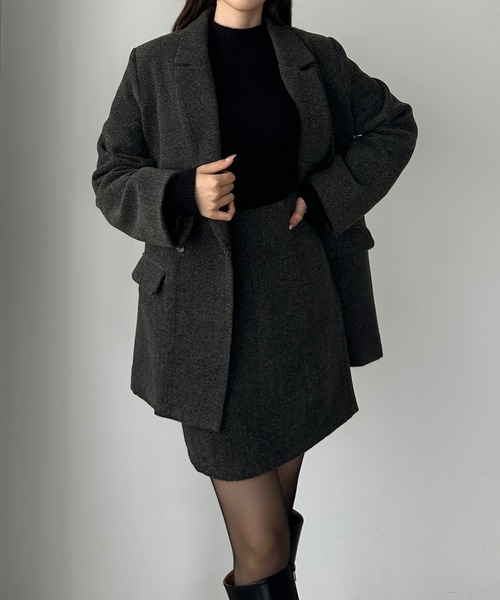 セール】ヘリンボーンテーラードジャケット＋ミニスカートSET