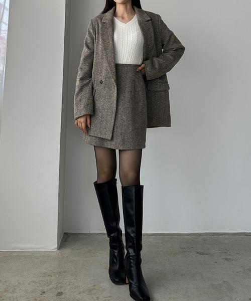 Louere（ルエレ）の「ヘリンボーンテーラードジャケット＋ミニスカートSET（インパン付き）[高身長サイズMT/低身長サイズS有り]（セットアップ・レディース・ダークグレー/ライトブラウン/ダークブラウン・LARGE/MT/X-LARGE/MEDIUM/SMALL）」の15枚目の写真