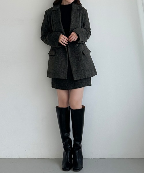 セール】ヘリンボーンテーラードジャケット＋ミニスカートSET