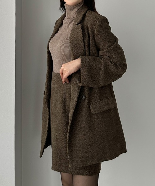 3L【大きい】 フィオレンティーナ MOON ヘリンボーン テーラードジャケット セール】ヘリンボーンテーラードジャケット＋ミニスカートSET