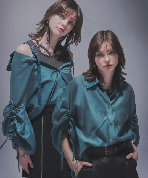 HARE(ハレ)の「2WAYイソザイオフショルシャツ(HARE)(シャツ/ブラウス・レディース・ブラック/グリーン・FREE)」の1枚目の写真