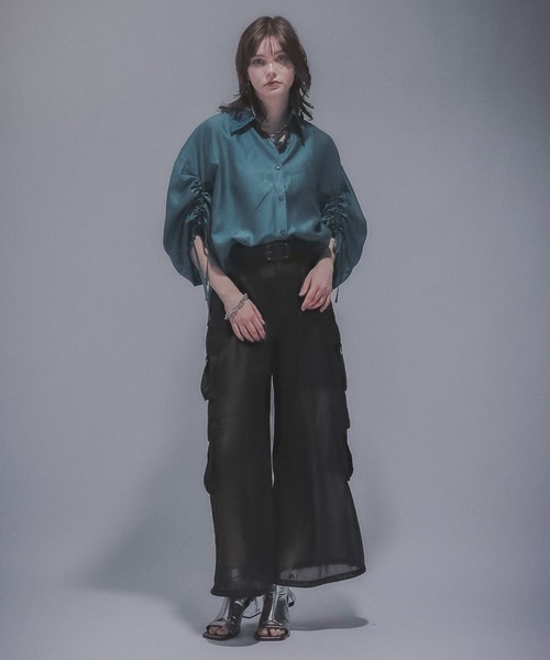 HARE(ハレ)の「2WAYイソザイオフショルシャツ(HARE)(シャツ/ブラウス・レディース・ブラック/グリーン・FREE)」の7枚目の写真