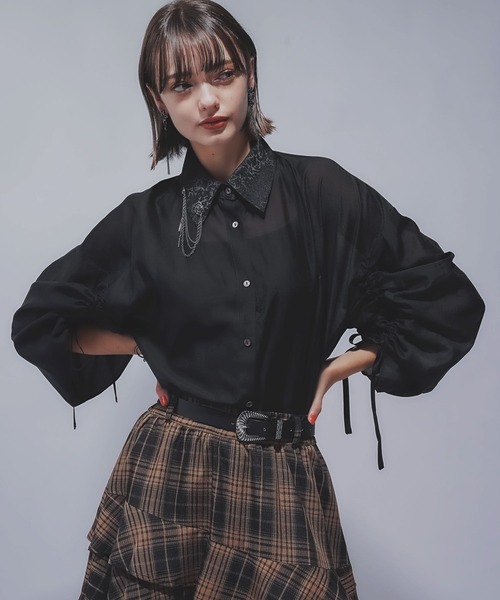 HARE(ハレ)の「2WAYイソザイオフショルシャツ(HARE)(シャツ/ブラウス・レディース・ブラック/グリーン・FREE)」の9枚目の写真