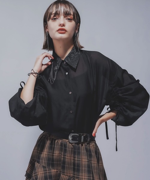 HARE(ハレ)の「2WAYイソザイオフショルシャツ(HARE)(シャツ/ブラウス・レディース・ブラック/グリーン・FREE)」の10枚目の写真