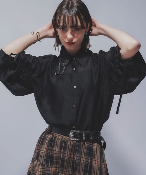 HARE(ハレ)の「2WAYイソザイオフショルシャツ(HARE)(シャツ/ブラウス・レディース・ブラック/グリーン・FREE)」の11枚目の写真