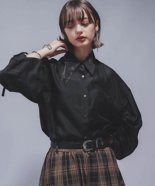 HARE(ハレ)の「2WAYイソザイオフショルシャツ(HARE)(シャツ/ブラウス・レディース・ブラック/グリーン・FREE)」の12枚目の写真