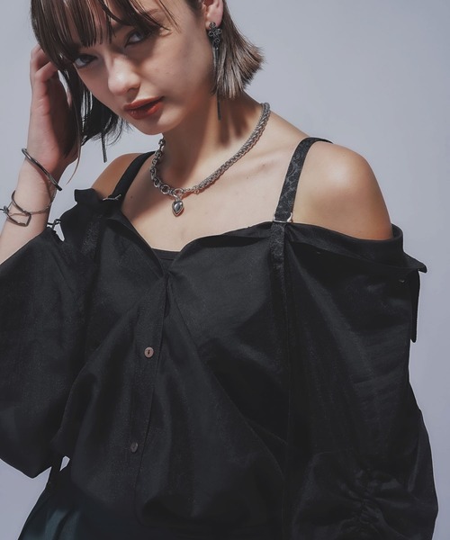 HARE(ハレ)の「2WAYイソザイオフショルシャツ(HARE)(シャツ/ブラウス・レディース・ブラック/グリーン・FREE)」の14枚目の写真