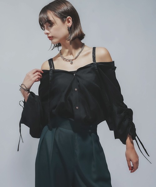 HARE(ハレ)の「2WAYイソザイオフショルシャツ(HARE)(シャツ/ブラウス・レディース・ブラック/グリーン・FREE)」の16枚目の写真