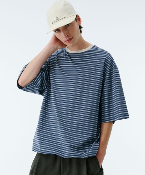 PUBLIC TOKYO(パブリックトウキョウ)の「ビューティーコットンコードボーダーTEE(Tシャツ/カットソー・メンズ・オリーブ/ブラック/ネイビー/ダークブルー/グリーン・1/2)」の5枚目の写真