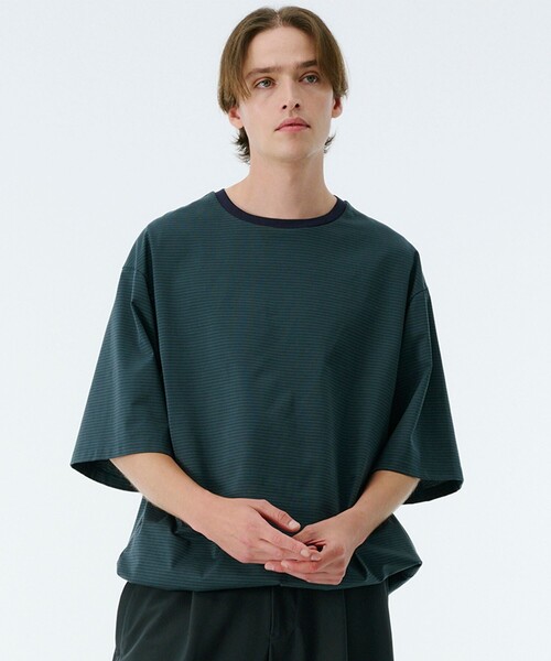 PUBLIC TOKYO(パブリックトウキョウ)の「ビューティーコットンコードボーダーTEE(Tシャツ/カットソー・メンズ・オリーブ/ブラック/ネイビー/ダークブルー/グリーン・1/2)」の3枚目の写真