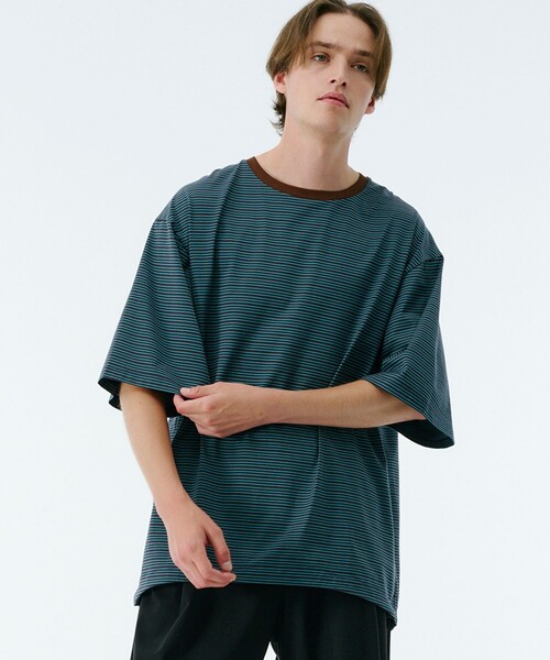 PUBLIC TOKYO(パブリックトウキョウ)の「ビューティーコットンコードボーダーTEE(Tシャツ/カットソー・メンズ・オリーブ/ブラック/ネイビー/ダークブルー/グリーン・1/2)」の4枚目の写真
