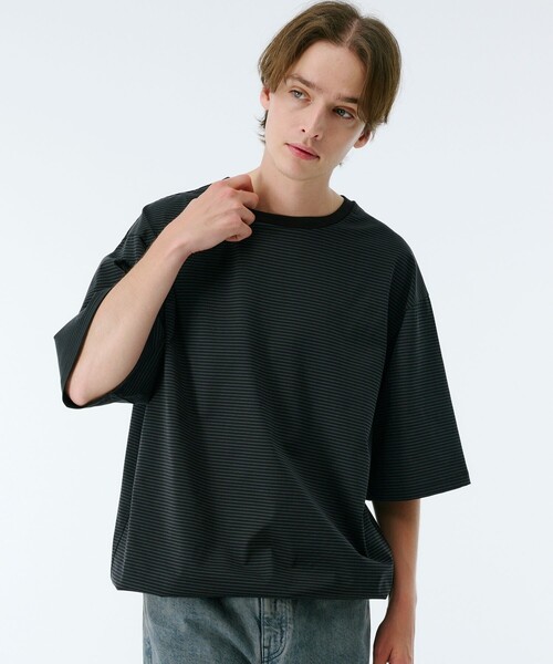 PUBLIC TOKYO(パブリックトウキョウ)の「ビューティーコットンコードボーダーTEE(Tシャツ/カットソー・メンズ・オリーブ/ブラック/ネイビー/ダークブルー/グリーン・1/2)」の6枚目の写真