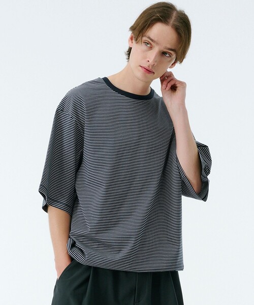 PUBLIC TOKYO(パブリックトウキョウ)の「ビューティーコットンコードボーダーTEE(Tシャツ/カットソー・メンズ・オリーブ/ブラック/ネイビー/ダークブルー/グリーン・1/2)」の11枚目の写真