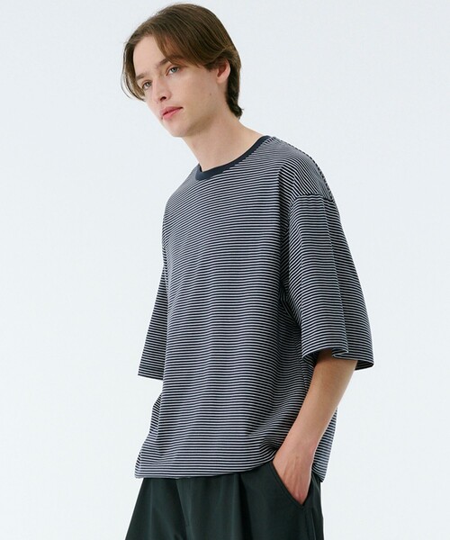PUBLIC TOKYO(パブリックトウキョウ)の「ビューティーコットンコードボーダーTEE(Tシャツ/カットソー・メンズ・オリーブ/ブラック/ネイビー/ダークブルー/グリーン・1/2)」の12枚目の写真