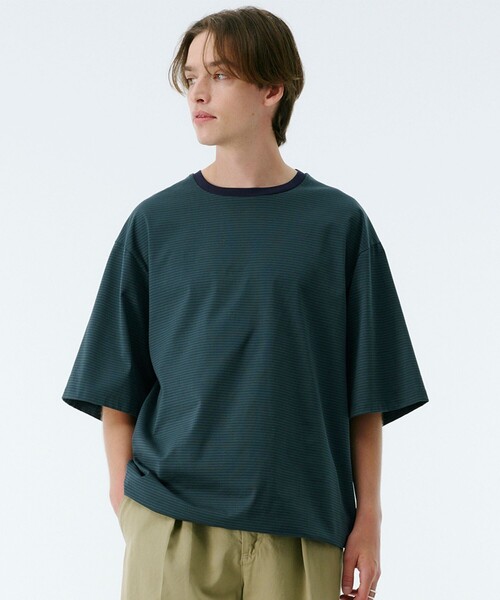 PUBLIC TOKYO(パブリックトウキョウ)の「ビューティーコットンコードボーダーTEE(Tシャツ/カットソー・メンズ・オリーブ/ブラック/ネイビー/ダークブルー/グリーン・1/2)」の16枚目の写真