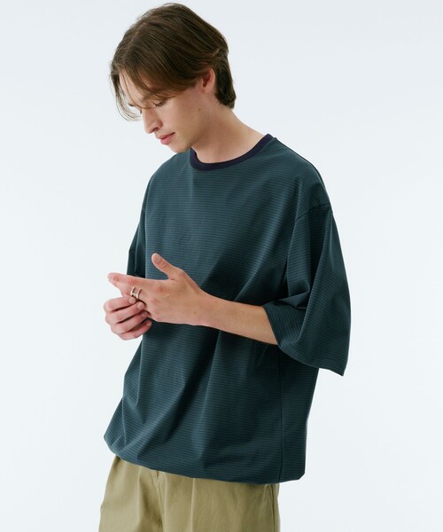 PUBLIC TOKYO(パブリックトウキョウ)の「ビューティーコットンコードボーダーTEE(Tシャツ/カットソー・メンズ・オリーブ/ブラック/ネイビー/ダークブルー/グリーン・1/2)」の18枚目の写真