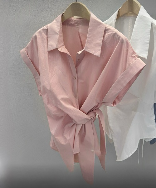 ブラウス シャツ アシメラップ 半袖シャツ（結びディテールでサマになる）/ベリーシルエット レディース アシメラップ 半袖シャツ（結びディテールでサマになる）/ベリー