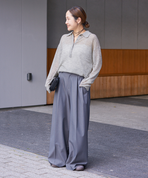 JOURNAL STANDARD（ジャーナルスタンダード）の「シアーアルパカMIXニットポロ シャツ（ニット/セーター・レディース・ブラウン/ピンク/チャコールグレー・FREE）」の14枚目の写真