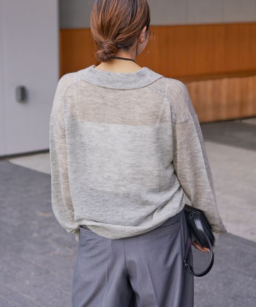JOURNAL STANDARD（ジャーナルスタンダード）の「シアーアルパカMIXニットポロ シャツ（ニット/セーター・レディース・ブラウン/ピンク/チャコールグレー・FREE）」の11枚目の写真