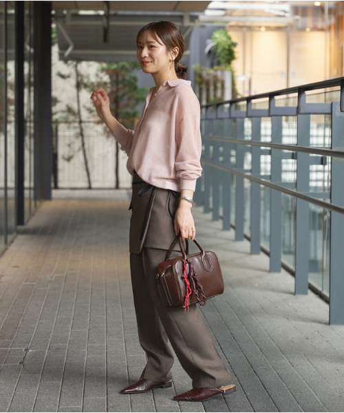 JOURNAL STANDARD（ジャーナルスタンダード）の「シアーアルパカMIXニットポロ シャツ（ニット/セーター・レディース・ブラウン/ピンク/チャコールグレー・FREE）」の4枚目の写真