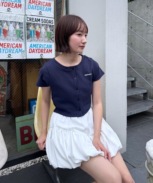 mline（エムライン）の「[mline]ロゴハートチビカーデ（Tシャツ/カットソー・レディース・ネイビー/ピンク/オフホワイト/グレー・FREE）」の3枚目の写真