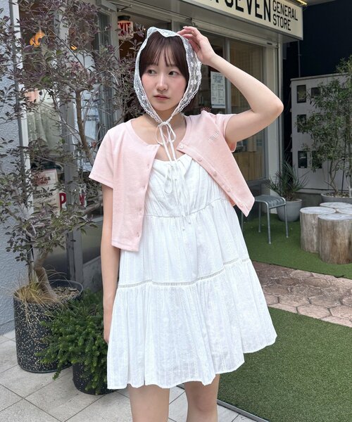 mline（エムライン）の「[mline]ロゴハートチビカーデ（Tシャツ/カットソー・レディース・ネイビー/ピンク/オフホワイト/グレー・FREE）」の4枚目の写真
