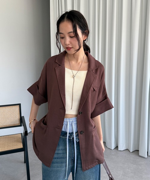 MUHET(ミュエータ)の「loose half sleeve tailored jacket / ルーズ半袖テーラードジャケット(テーラードジャケット・レディース・ベージュ/ブラック/ブラウン・FREE)」の18枚目の写真