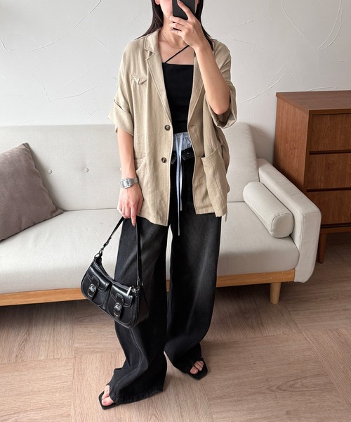 MUHET(ミュエータ)の「loose half sleeve tailored jacket / ルーズ半袖テーラードジャケット(テーラードジャケット・レディース・ベージュ/ブラック/ブラウン・FREE)」の8枚目の写真