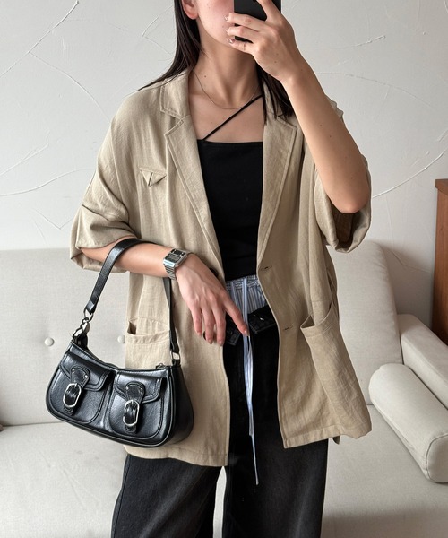 MUHET(ミュエータ)の「loose half sleeve tailored jacket / ルーズ半袖テーラードジャケット(テーラードジャケット・レディース・ベージュ/ブラック/ブラウン・FREE)」の7枚目の写真