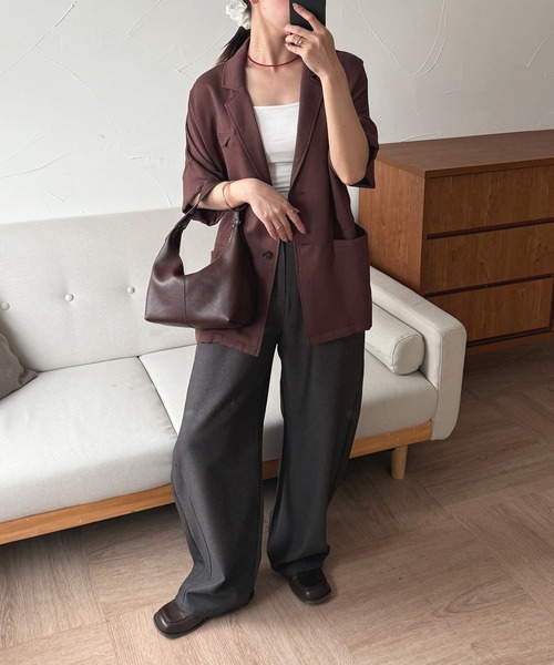 MUHET(ミュエータ)の「loose half sleeve tailored jacket / ルーズ半袖テーラードジャケット(テーラードジャケット・レディース・ベージュ/ブラック/ブラウン・FREE)」の19枚目の写真